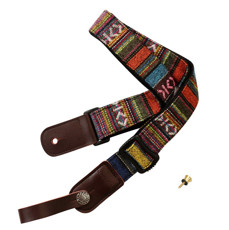 MUSIC FIRST Classic Country style Soft Yarn-dyed fabric & Genuine Leather Ukulele Strap Ukulele Shoulder Strap Version 2.0 With a MUSIC FIRST Genuine Leather Str. Locker - Image 3